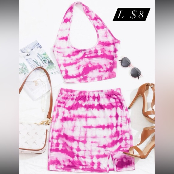 Tie-Dye Halter Top and Mermaid Skirt Set